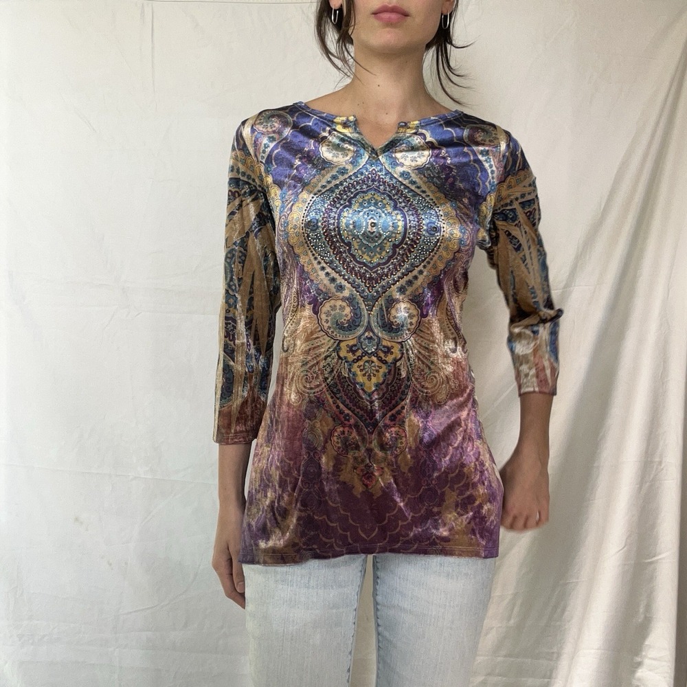 Multicolor Medallion Rhinestone Top Y2K Whimsigoth Boho Festival